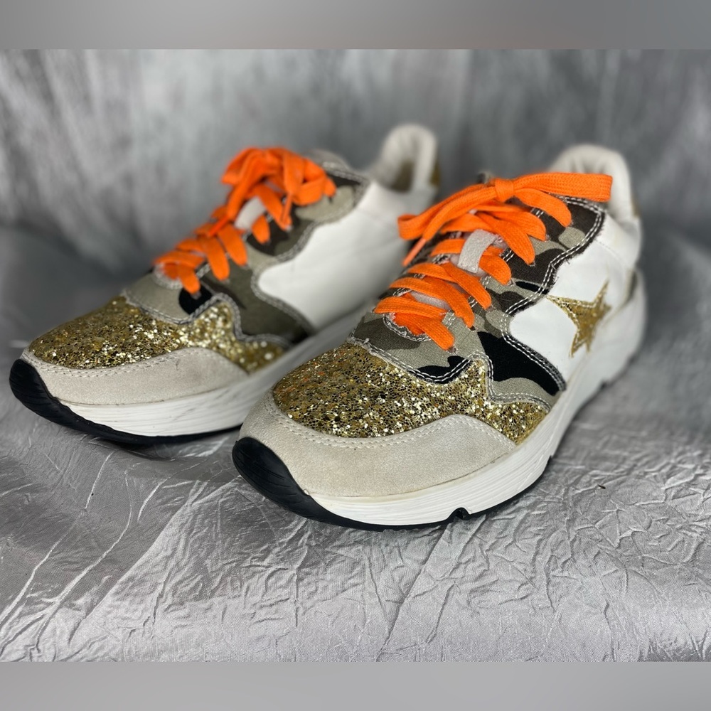 VICI Camo gold sparkle white sneakers with orange laces - Picture 11 of 12